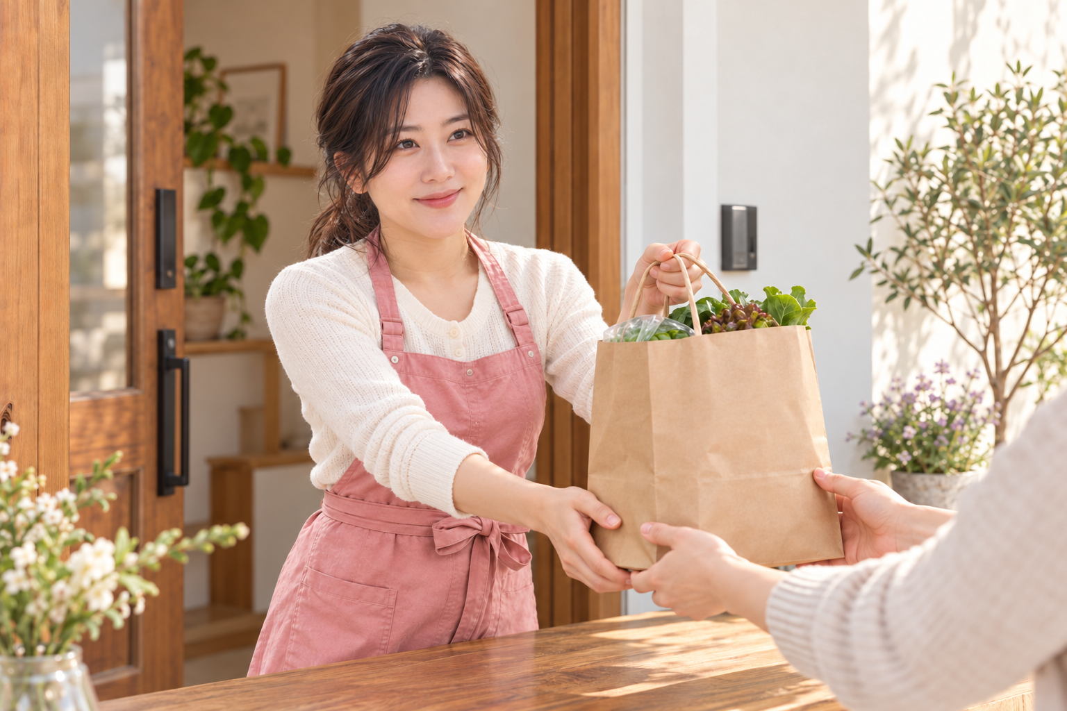 예약한 꾸러미를 건네는 담유 대표 인물